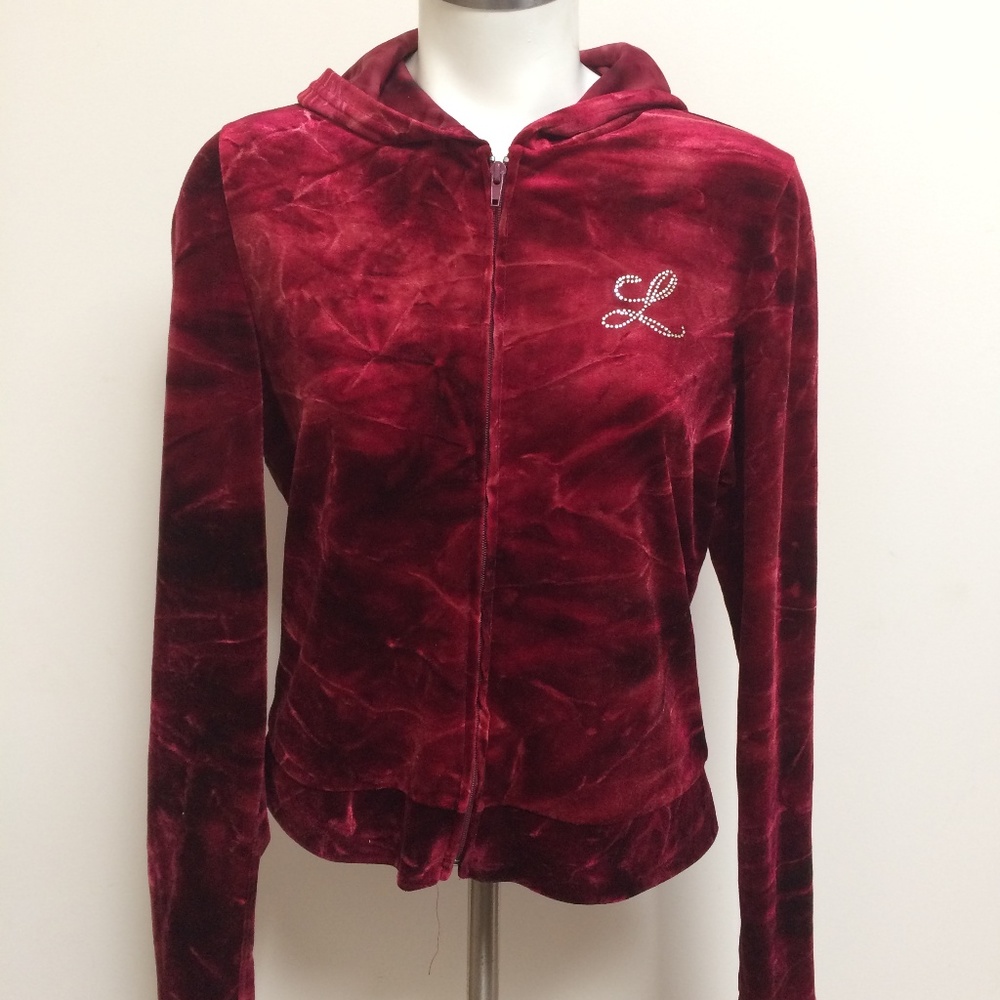 brb Faux Velour Pink Jacket/Hoodie w/bejeweled 'L'